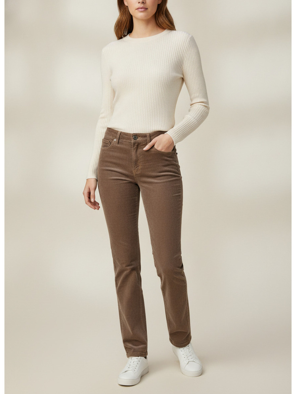 Free People Women's Brown Corduroy Slim Straight-Leg Pants Size W26